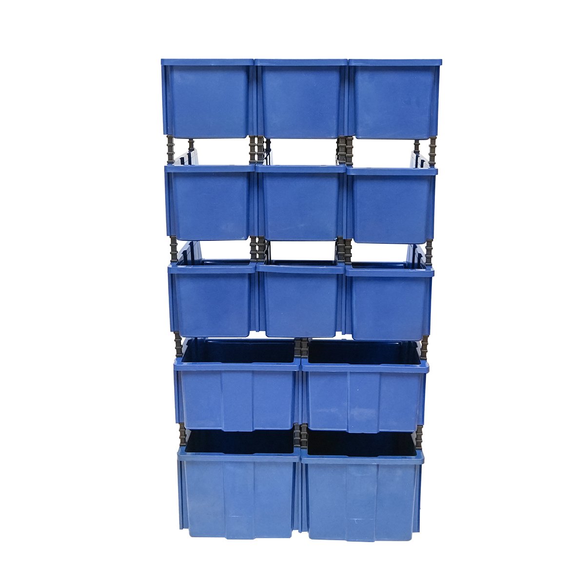 Stand cu 13 cutii pentru depozitare / organizare, cutie din plastic albastra, 510x400x1000mm